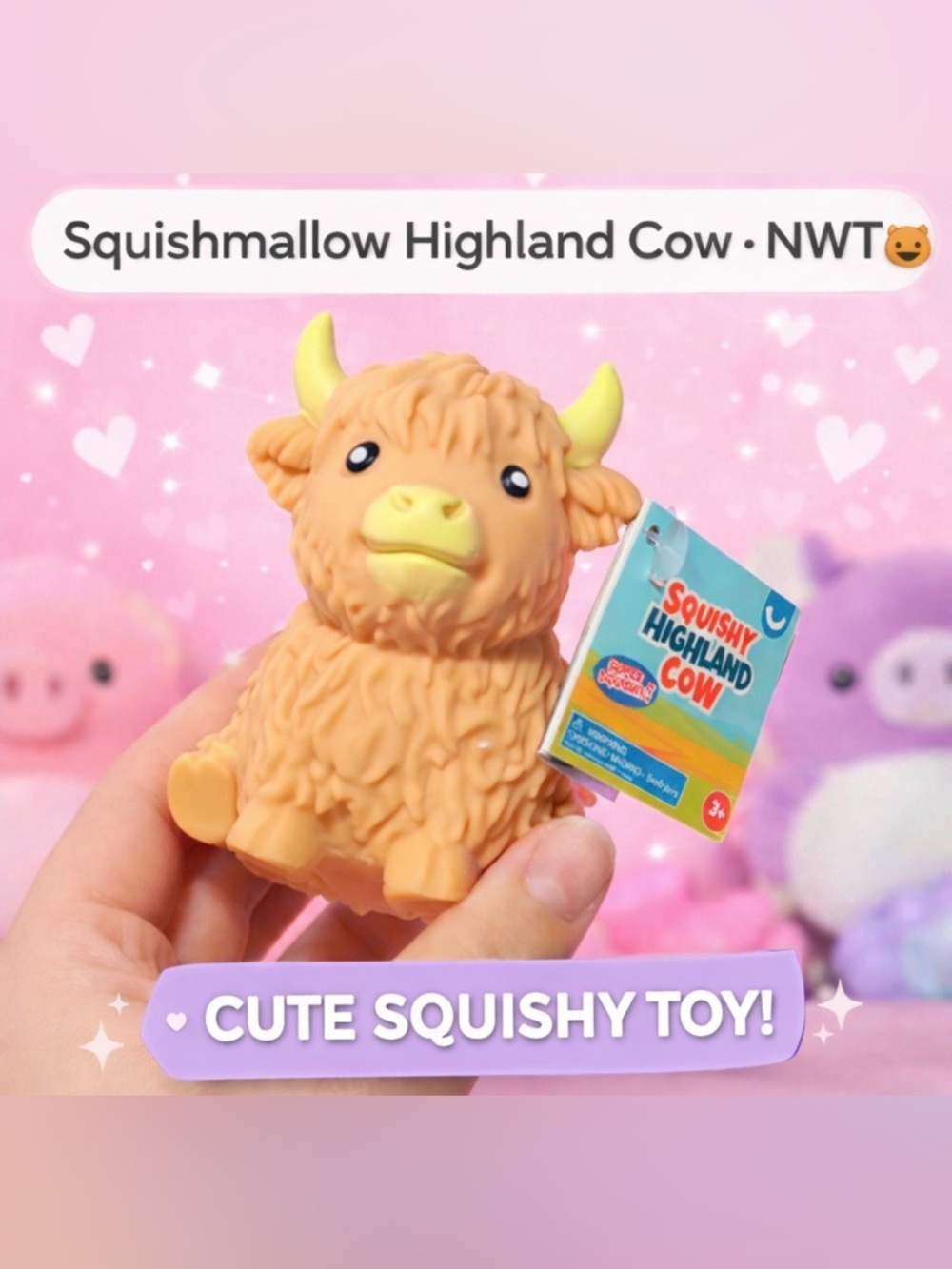 NWT Squishy Highland Cow Dark Brown 3.5”